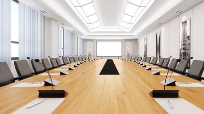 Ein Konferenzraum mit Datentechnik.